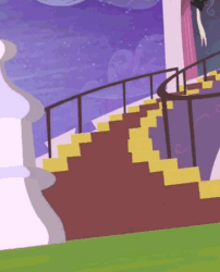 Size: 370x458 | Tagged: safe, derpibooru import, spike, twilight sparkle, twilight sparkle (alicorn), alicorn, dragon, pony, princess twilight sparkle (episode), season 4, animated, crown, female, loop, mare, running, stairs