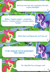 Size: 884x1264 | Tagged: safe, apple bloom, starlight glimmer, pony, the cutie re-mark, 1000 hours in ms paint, dialogue, gameloft, guilt