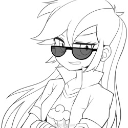 Size: 1200x1200 | Tagged: safe, artist:caibaoreturn, derpibooru import, rainbow dash, equestria girls, glasses, monochrome, solo