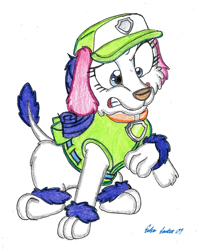 Size: 1873x2352 | Tagged: safe, artist:silversimba01, rarity, dog, poodle, fanart, paw patrol, rocky (paw patrol), solo, species swap