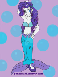 Size: 1024x1365 | Tagged: safe, artist:kasei-yoshi, rarity, mermaid, equestria girls, scare master, armpits, belly button, bikini top, clothes, costume, mermarity, midriff, obtrusive watermark, solo, watermark