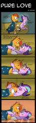 Size: 1000x3420 | Tagged: safe, artist:zouyugi, starlight glimmer, sunburst, pony, unicorn, blushing, dialogue, female, floppy ears, kissing, looking at each other, male, mare, shipping, sitting, sofa, stallion, starburst, straight, wavy mouth