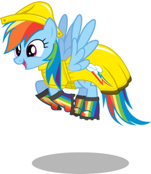 Size: 1648x1888 | Tagged: safe, artist:shutterflyeqd, derpibooru import, rainbow dash, pegasus, pony, cute, dashabetes, galoshes, rainbow dash always dresses in style, raincoat, simple background, solo, transparent background, vector