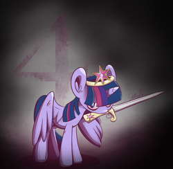 Size: 1469x1431 | Tagged: safe, artist:slitherpon, derpibooru import, twilight sparkle, twilight sparkle (alicorn), alicorn, pony, season 4, element of magic, female, mare, solo, sword