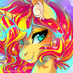 Size: 2449x2449 | Tagged: safe, artist:wilvarin-liadon, sunset shimmer, pony, bust, female, looking at you, portrait, solo