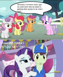 Size: 759x931 | Tagged: safe, screencap, apple bloom, diamond tiara, rarity, scootaloo, sweetie belle, pony, unicorn, crusaders of the lost mark, rarity investigates, cutie mark crusaders, text
