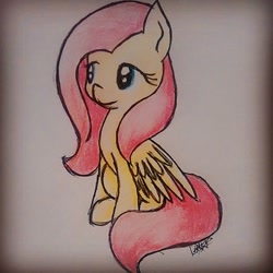 Size: 640x640 | Tagged: safe, artist:nyxkittehkat, fluttershy, pegasus, pony, female, mare, solo, traditional art