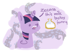 Size: 426x320 | Tagged: safe, artist:spideride, derpibooru import, twilight sparkle, twilight sparkle (alicorn), alicorn, pony, princess twilight sparkle (episode), season 4, black vine, dialogue, female, flashback potion, mare, milk moustache, not milk, scene interpretation, scene parody, solo