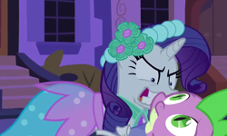 Size: 874x526 | Tagged: safe, edit, edited screencap, screencap, rarity, spike, dragon, pony, unicorn, a canterlot wedding