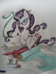 Size: 1024x1365 | Tagged: safe, artist:penkatshi, rarity, pony, unicorn, ribbon, sketch, solo, traditional art, underhoof