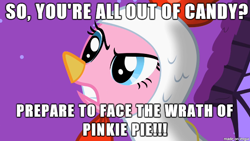 Size: 610x343 | Tagged: safe, pinkie pie, chicken, earth pony, pony, angry, chicken suit, clothes, image macro, meme