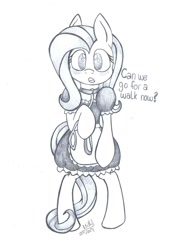 Size: 1024x1366 | Tagged: safe, artist:cyanyeh, fluttershy, pegasus, pony, black and white, blushing, clothes, collar, cute, grayscale, leash, maid, monochrome, pet play, solo