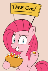 Size: 600x884 | Tagged: dead source, safe, artist:lance, pinkie pie, earth pony, pony, candy, candy corn, pinkamena diane pie, solo