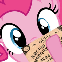 Size: 894x894 | Tagged: safe, pinkie pie, earth pony, pony, female, mare, ouija, pink coat, pink mane, solo, this will end in tears and/or death