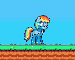 Size: 480x384 | Tagged: safe, artist:biel56789, derpibooru exclusive, derpibooru import, rainbow dash, pegasus, pony, clothes, female, game:spike's quest, goggles, mare, pixel art, sky, solo, uniform, wonderbolts, wonderbolts uniform