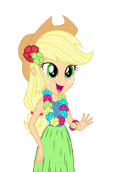 Size: 1744x2625 | Tagged: safe, artist:mohawgo, applejack, equestria girls, rainbow rocks, clothes, grass skirt, hulajack, lei, simple background, skirt, solo, transparent background, vector