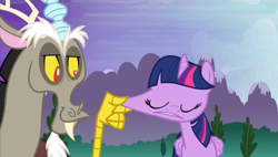 Size: 1267x719 | Tagged: safe, derpibooru import, screencap, discord, twilight sparkle, twilight sparkle (alicorn), alicorn, pony, princess twilight sparkle (episode), female, great moments in animation, mare, stretching