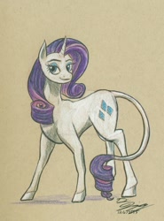 Size: 1024x1382 | Tagged: safe, artist:moviedragon009v2, rarity, classical unicorn, pony, unicorn, leonine tail, solo, traditional art