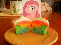 Size: 3264x2448 | Tagged: safe, pinkie pie, earth pony, pony, cupcake, food, irl, photo, pinkamena diane pie, rainbow, rainbow cupcake, waifu dinner