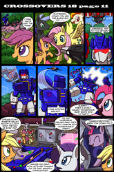 Size: 800x1214 | Tagged: safe, artist:kitfox-crimson, apple bloom, applejack, fluttershy, rarity, scootaloo, sweetie belle, twilight sparkle, earth pony, pegasus, pony, unicorn, comic:transformers vs my little pony, comic, crossover, cutie mark crusaders, laserbeak, soundwave, transformers