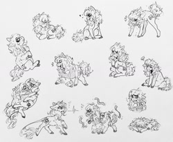 Size: 1280x1057 | Tagged: safe, artist:sleepisawasteart, sunset shimmer, wallflower blush, pony, monochrome, ponified, traditional art