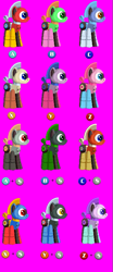 Size: 333x800 | Tagged: safe, artist:trackheadtherobopony, pinkie pie, starlight glimmer, twilight sparkle, oc, oc:cyrax, oc:magna fashion, oc:trackhead, pony, robot, robot pony, alternative colors, button, crossover, mazinger, mazinger z, metal sonic, needs more saturation, palettes, pixel art, rise of the clockwork stallions, sonic the hedgehog (series), sprite