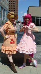 Size: 1080x1920 | Tagged: safe, applejack, pinkie pie, human, cosplay, irl, irl human, photo