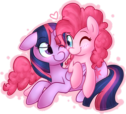 Size: 606x548 | Tagged: safe, artist:littlepinkalpaca, derpibooru import, pinkie pie, twilight sparkle, twilight sparkle (alicorn), alicorn, earth pony, pony, blushing, cute, female, heart, lesbian, mare, shipping, twinkie