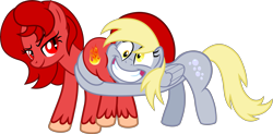 Size: 10073x4944 | Tagged: safe, artist:nupiethehero, derpy hooves, oc, oc:spicy demon, pegasus, pony, shadow play, absurd resolution, butt touch, butthug, faceful of ass, female, hug, lesbian, pinkie hugging applejack's butt, simple background, transparent background