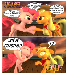 Size: 1920x2088 | Tagged: safe, artist:themacchinamustfall, applejack, pinkie pie, earth pony, pony, pinkie apple pie, 3d, applepie, comic, female, gmod, lesbian, shipping