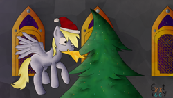 Size: 1024x576 | Tagged: safe, artist:exxticcy, derpy hooves, christmas, christmas lights, christmas tree, decoration, hearth's warming, hearth's warming eve, holiday, solo, stars, tree