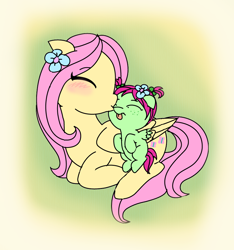 Size: 840x896 | Tagged: safe, artist:purfectprincessgirl, fluttershy, oc, oc:spring melody, pegasus, pony, female, filly, mother and child, mother and daughter, offspring, parent and child, parent:big macintosh, parent:fluttershy, parents:fluttermac