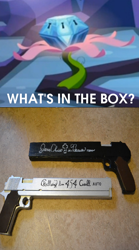 Size: 440x793 | Tagged: safe, derpibooru import, twilight sparkle, twilight sparkle (alicorn), alicorn, princess twilight sparkle (episode), casull and jackal, exploitable meme, handgun, hellsing, meme, mystery box of plot importance, no pony, what's in the box?