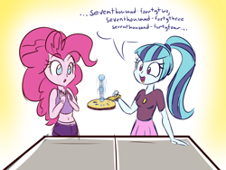 Size: 800x600 | Tagged: safe, artist:heir-of-rick, pinkie pie, sonata dusk, equestria girls, rainbow rocks, belly button, clothes, midriff, ping pong, skirt, table tennis, tanktop