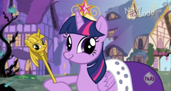 Size: 1920x1020 | Tagged: safe, derpibooru import, twilight sparkle, twilight sparkle (alicorn), alicorn, pony, princess twilight sparkle (episode), big crown thingy, clothes, exploitable meme, female, mare, meme, memeception, robe, solo, twiface, twilight scepter, wrong neighborhood