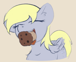 Size: 1140x928 | Tagged: safe, artist:marsminer, derpy hooves, pegasus, pony, cute, derpabetes, eating, eyes closed, female, food, mare, mouth hold, muffin, silly, silly pony, solo, that pony sure does love muffins