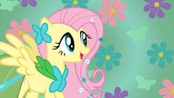 Size: 900x506 | Tagged: safe, artist:brony6214, fluttershy, pegasus, pony, clothes, dress, female, flower, gala dress, mare, solo, vector, wallpaper