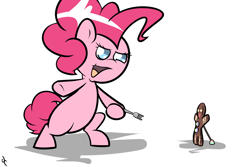 Size: 3000x2000 | Tagged: safe, artist:doggonepony, pinkie pie, pony, fork, gingerbread man, imminent vore, shrek, this will end in death