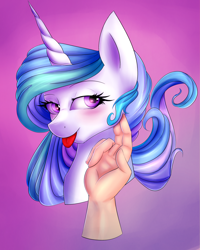 Size: 1280x1601 | Tagged: safe, artist:djm30wm1x, artist:elzzombie, princess celestia, human, collaboration, hand, heart, heart eyes, scratching, simple background, solo, tongue out, wingding eyes