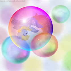 Size: 1024x1024 | Tagged: safe, artist:colorbrush, derpy hooves, pegasus, pony, bubble, color porn, eyes closed, eyestrain warning, solo