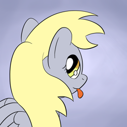 Size: 1280x1280 | Tagged: safe, artist:phat_guy, derpibooru exclusive, derpy hooves, pegasus, pony, :p, bust, cute, female, looking at you, looking back, looking back at you, mare, portrait, rear view, silly, simple background, smiling, solo, tongue out