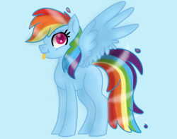 Size: 826x650 | Tagged: safe, artist:demoncourse, derpibooru import, rainbow dash, pegasus, pony, :p, blue background, silly, simple background, solo, tongue out