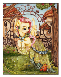 Size: 800x1008 | Tagged: safe, artist:jessicakingstone, fluttershy, pegasus, pony, clothes, dress, gala dress, solo