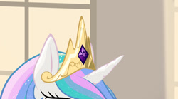 Size: 1018x568 | Tagged: safe, artist:styroponyworks, princess celestia, alicorn, pony, crown, horn, solo