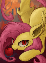 Size: 444x605 | Tagged: safe, artist:kei05, fluttershy, apple, flutterbat, pixiv, solo