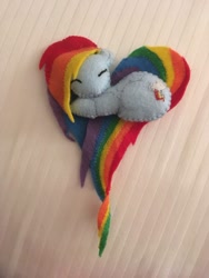 Size: 1024x1365 | Tagged: safe, artist:sweetp1616, derpibooru import, rainbow dash, eyes closed, heart, irl, photo, plushie, sleeping, solo