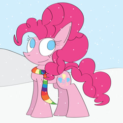 Size: 1024x1024 | Tagged: safe, artist:mr. rottson, pinkie pie, earth pony, pony, clothes, scarf, snow, snowfall, solo