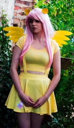 Size: 562x960 | Tagged: safe, artist:bunnyr0se, fluttershy, human, clothes, cosplay, irl, irl human, midriff, photo, skirt