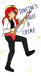 Size: 689x1280 | Tagged: safe, artist:horsegirlpodcast, sunset shimmer, equestria girls, dancing's not a crime, electric guitar, guitar, panic! at the disco, simple background, song reference, white background