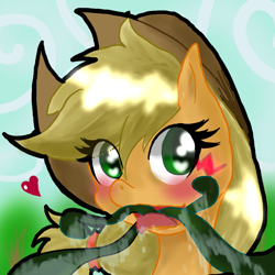 Size: 800x800 | Tagged: safe, artist:doubt, applejack, earth pony, monster pony, original species, pony, tatzlpony, bust, heart, portrait, solo, tatzljack, tentacles